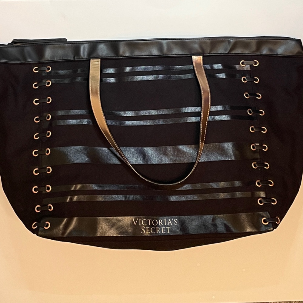 VICTORIA’S SECRET Rose Gold Black Laces-Detailing Tote Whimsigoth Dark Coquette